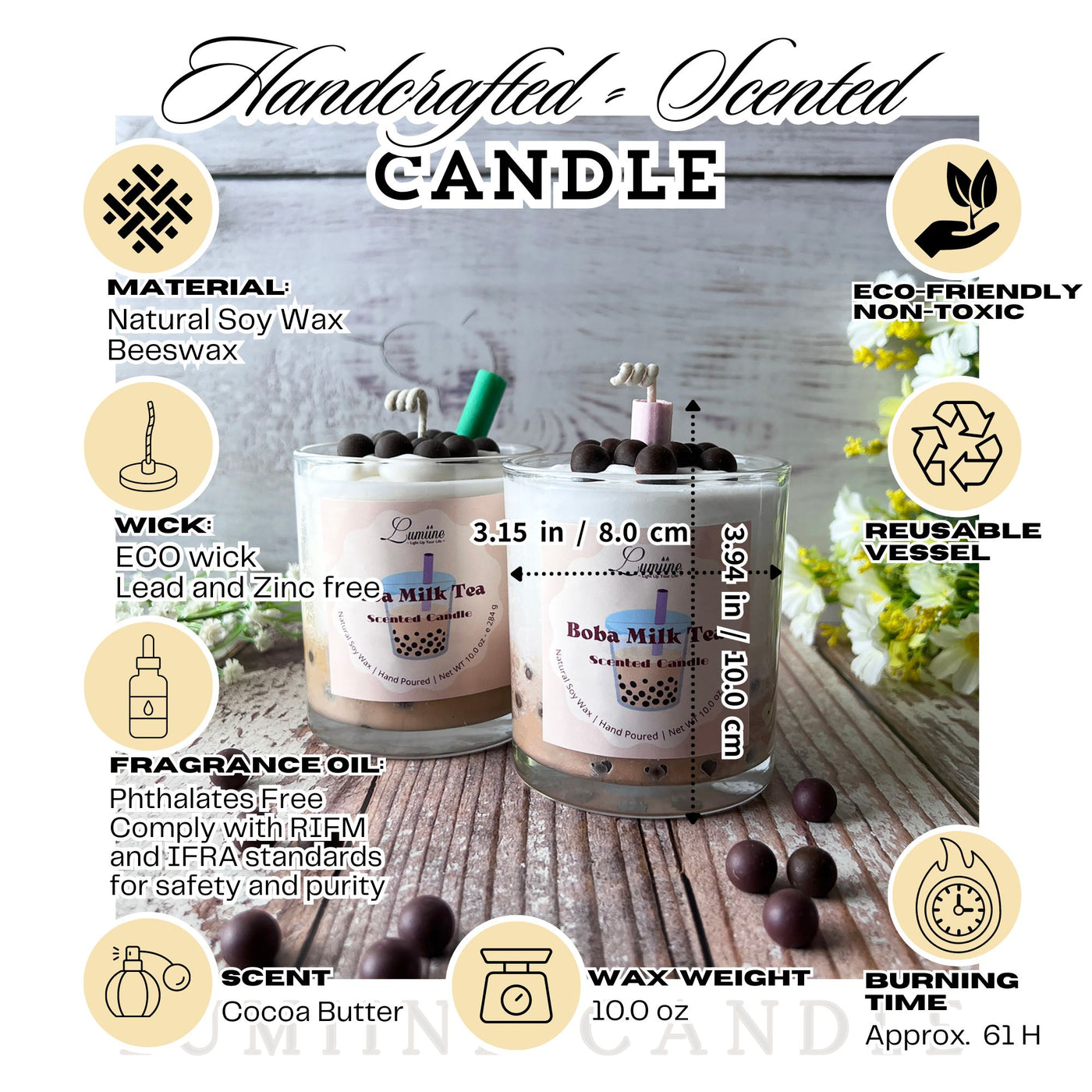Boba Milk Tea Scented Candle ~ 🌱 Refillable 🌱