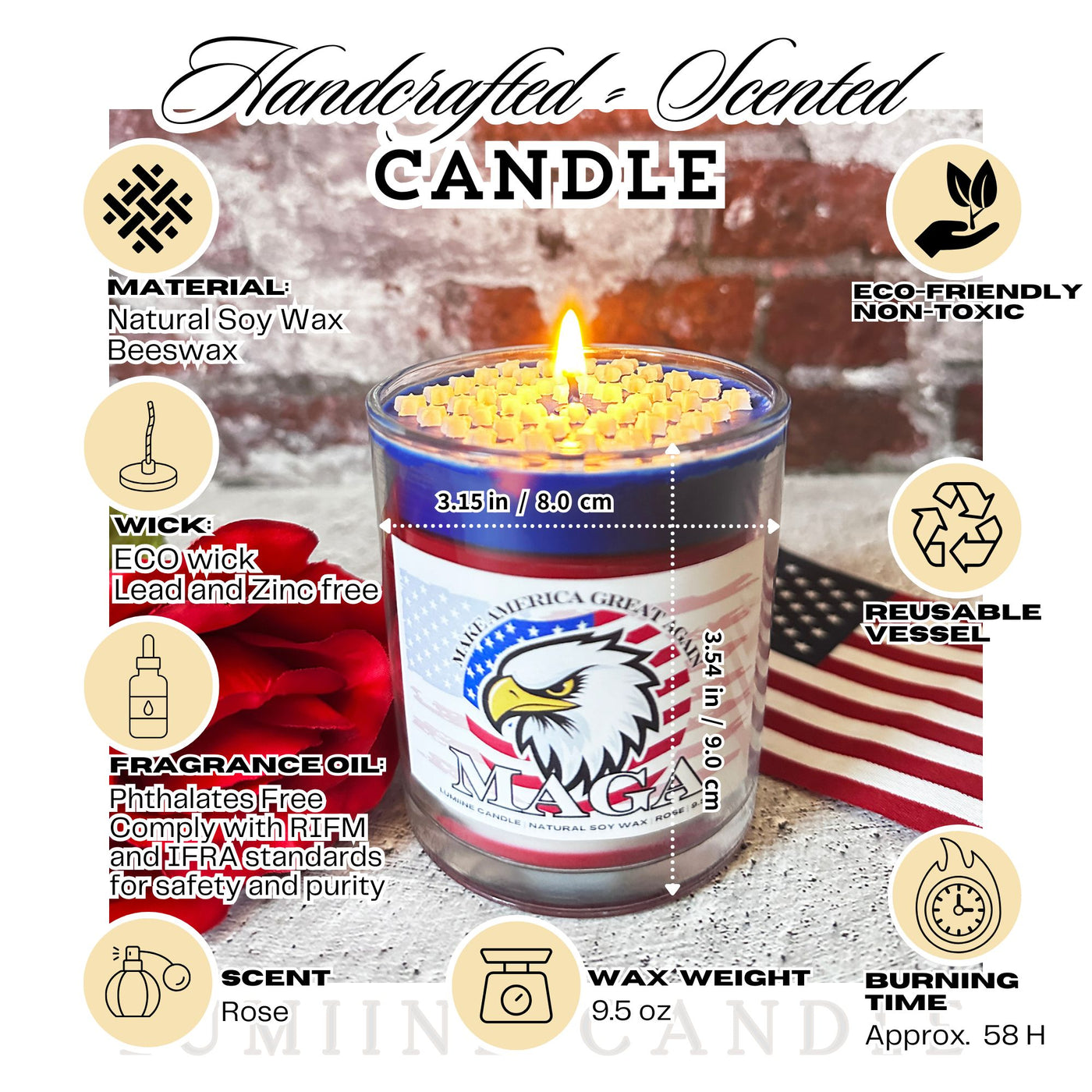 Flag 🇺🇸 Candle ❤️💙 ~ 🌱 Refillable 🌱