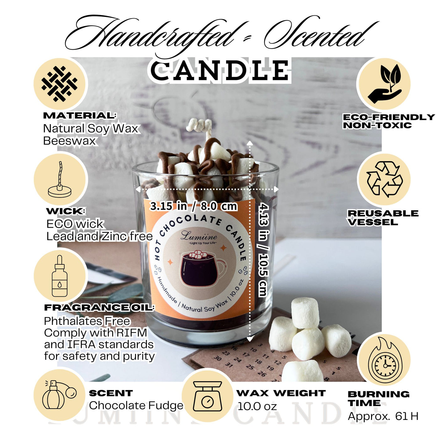 Rich Hot Chocolate Scented Candle ~ 🌱 Refillable 🌱
