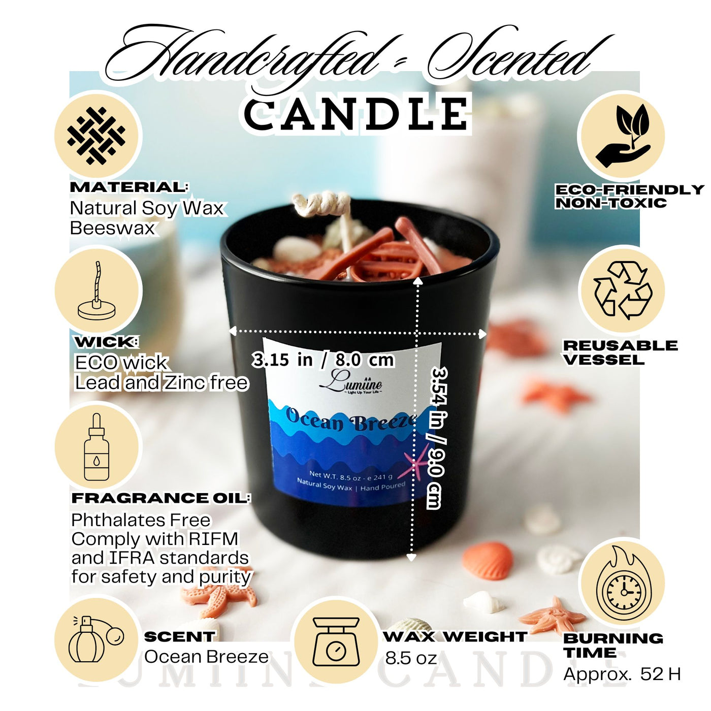 Ocean Breeze Scented Candle 🛶 ~ 🌱 Refillable 🌱