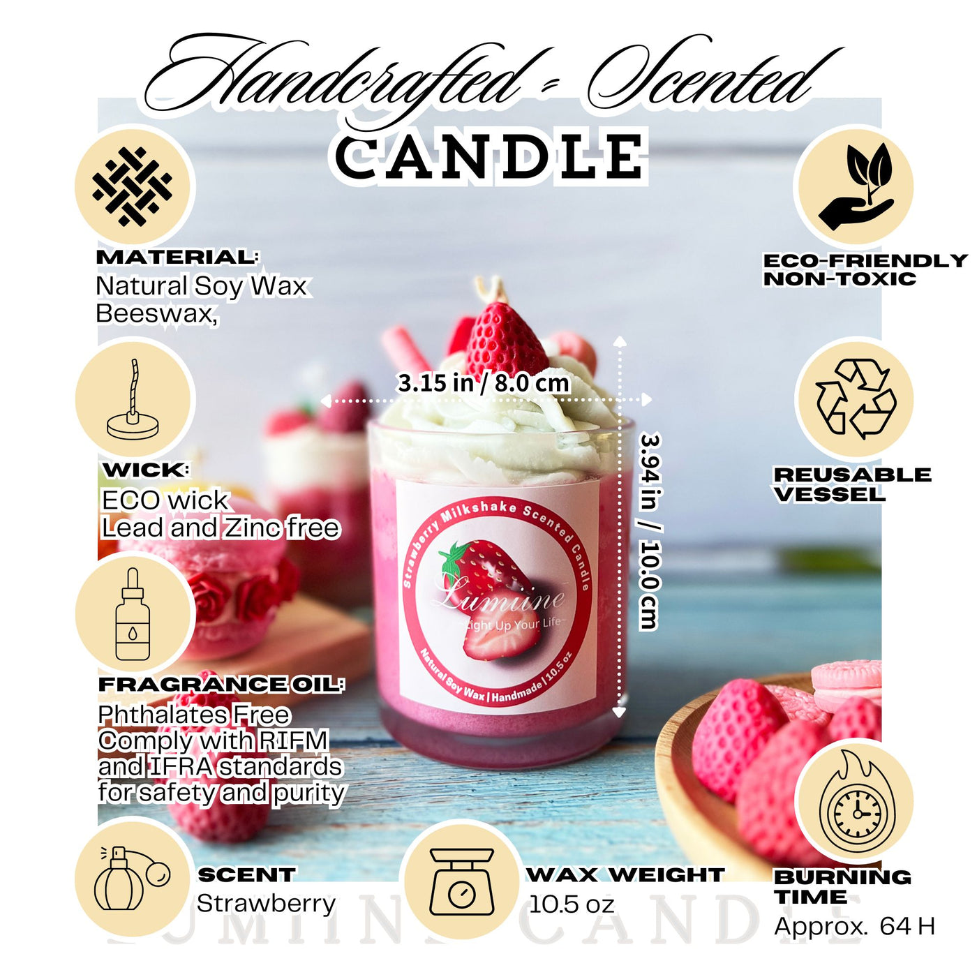 Strawberry Milkshake Scented Candle 🍓 ~ 🌱 Refillable 🌱