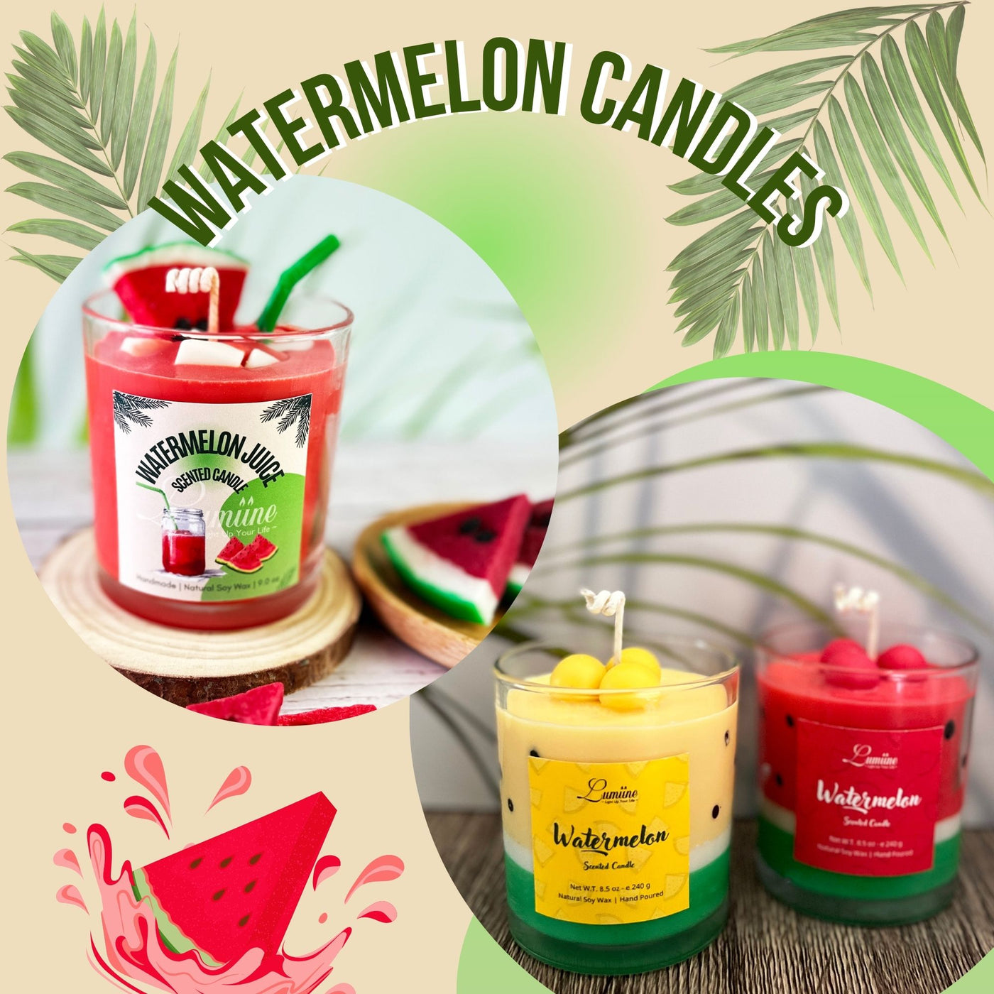 Juicy Watermelon Candles 🍉🍉 ~ 🌱 Refillable 🌱