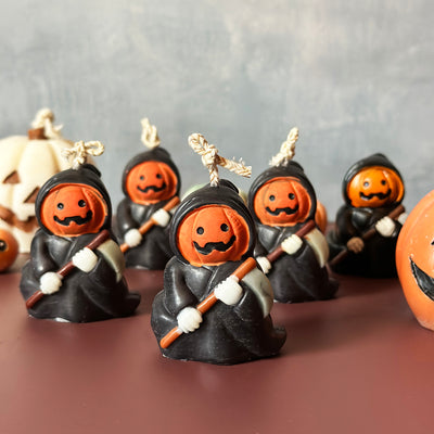 Grim Reaper Soy Wax Candle: Spooky Halloween Decor